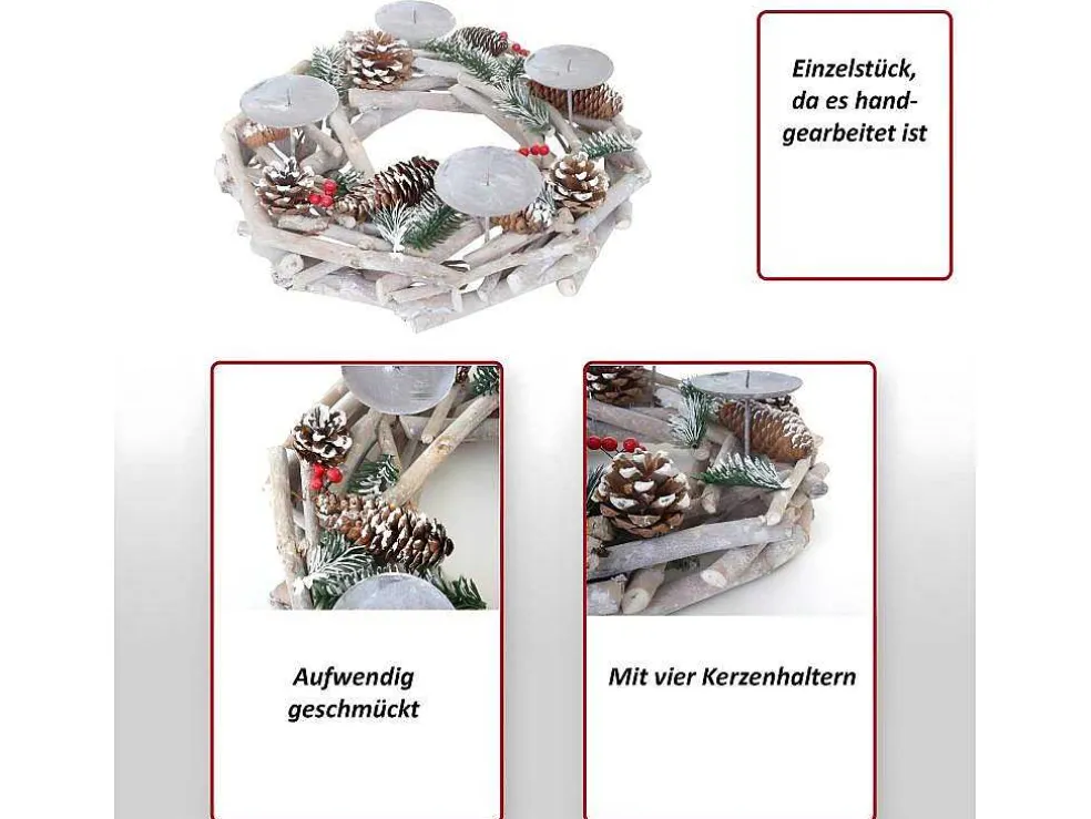 Adventskrans Rond Hout Zonder Kaarsen, Met Kaarsen, Rood