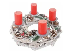 Adventskrans Rond Hout Zonder Kaarsen, Met Kaarsen, Rood