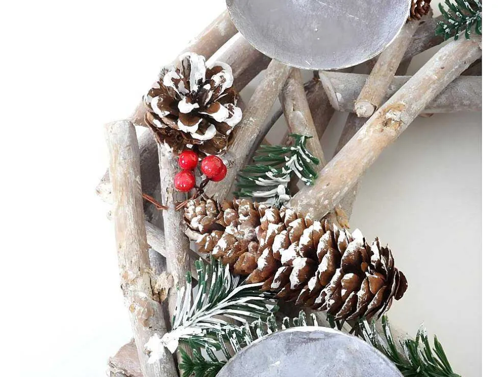 Adventskrans Rond Hout Zonder Kaarsen, Met Kaarsen, Rood