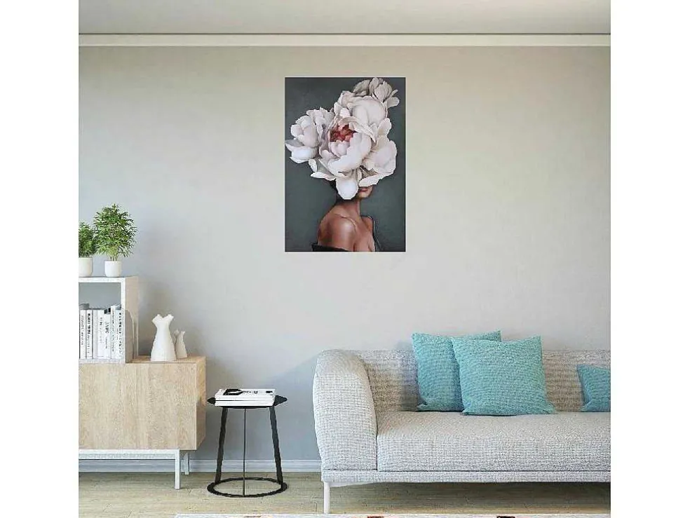 Afdrukken Op Canvas Vrouw En Bloemen 02, Roze, Wit, Blauw, 50X3X70 Cm, Epikasa