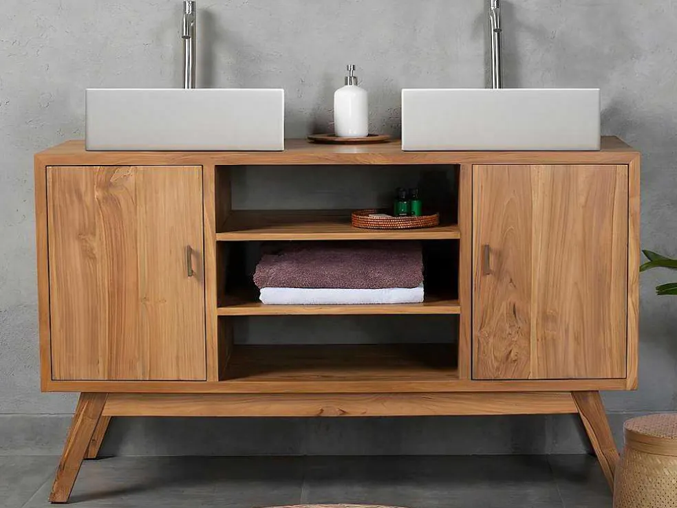 Badkamermeubel In Teakhout Met Dubbele Wastafel - 135 Cm - Gianyar