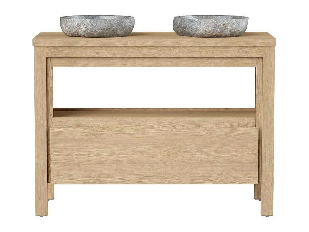 Badkamermeubel Met Opzetwastafel Van Steen - Eikenfineer - 120 Cm - Cosmoti