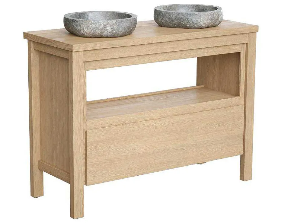 Badkamermeubel Met Opzetwastafel Van Steen - Eikenfineer - 120 Cm - Cosmoti
