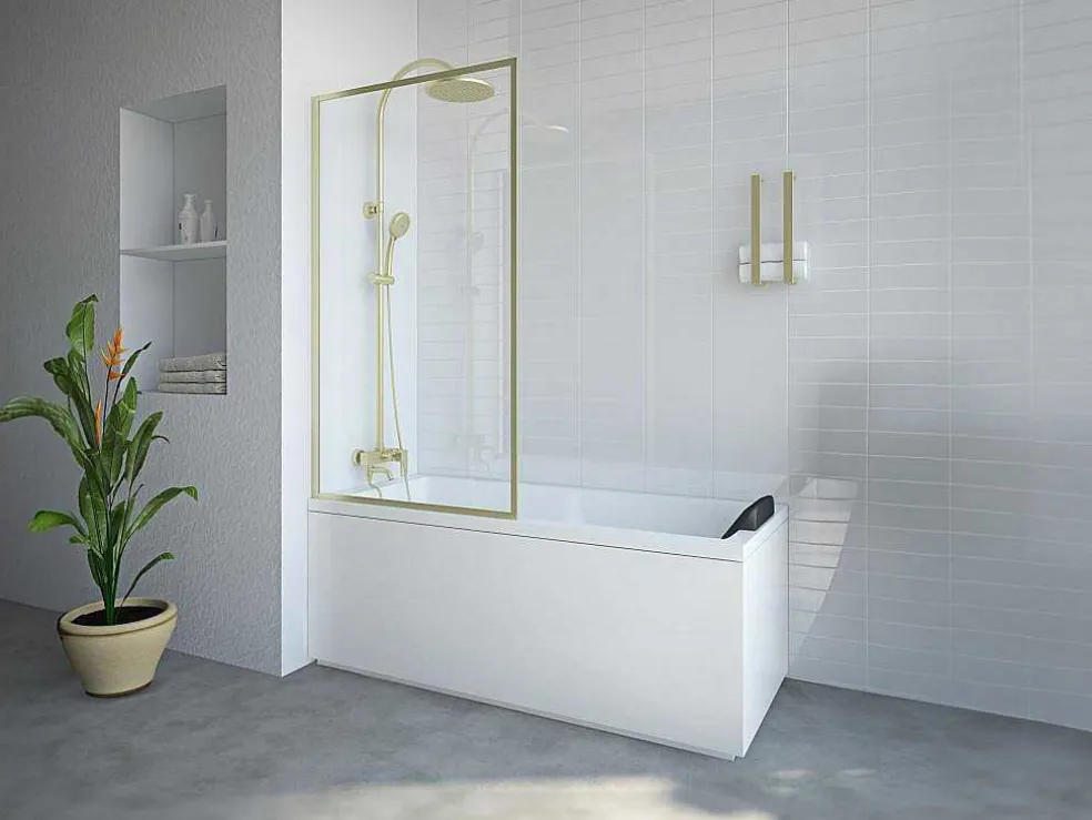 Badscherm Goudkleurig Industriele Stijl 80 X 140 Cm Gehard Glas Bradenton