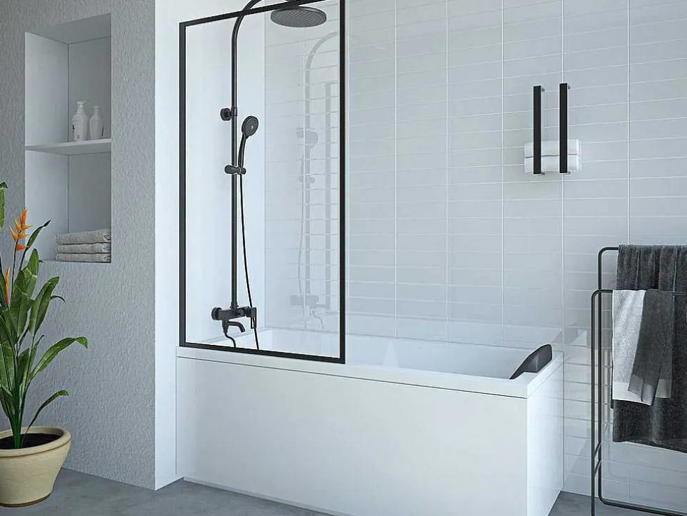 Badscherm In Industriele Stijl Zwart Mat - 80 X 140 Cm - Gehard Glas - Bradenton