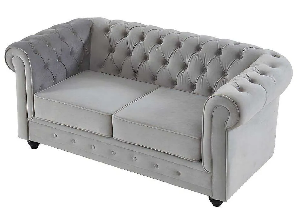 Bankstel Chesterfield - Fluweel - Lichtgrijs