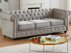 Bankstel Chesterfield - Fluweel - Lichtgrijs