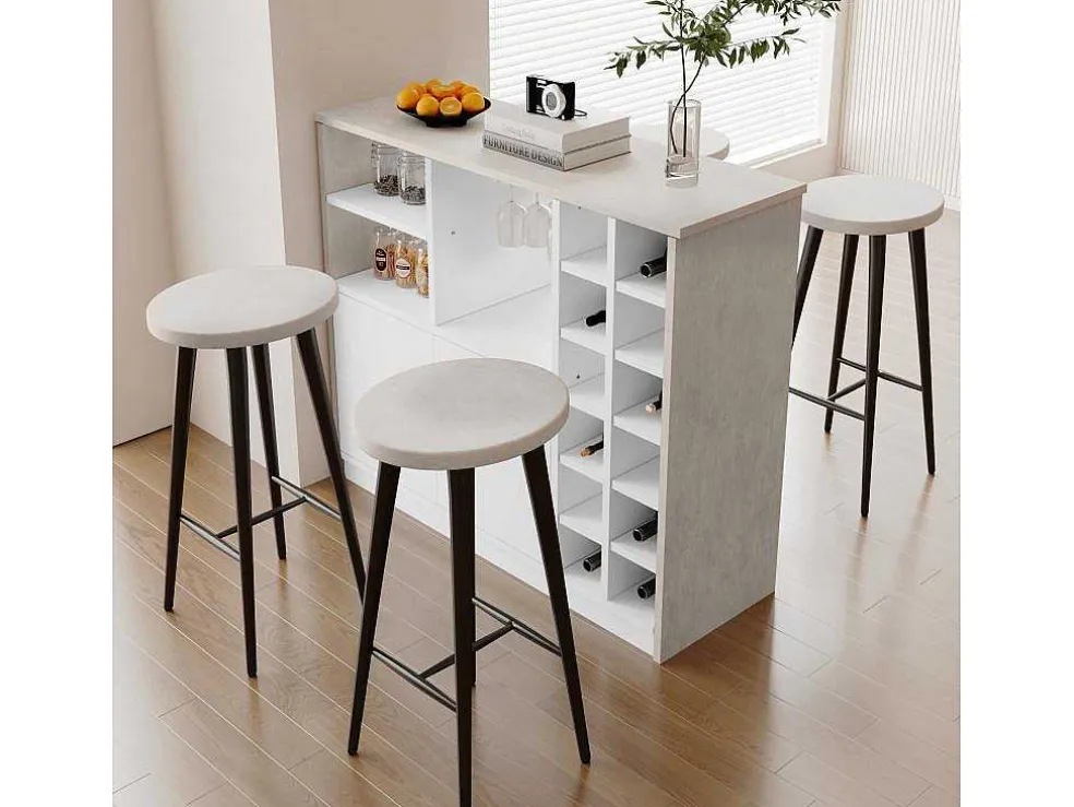 Barmeubel, Laag Dressoir Met Opbergruimte - Mdf - Eigentijdse Stijl - Kleuren: Grijs En Wit
