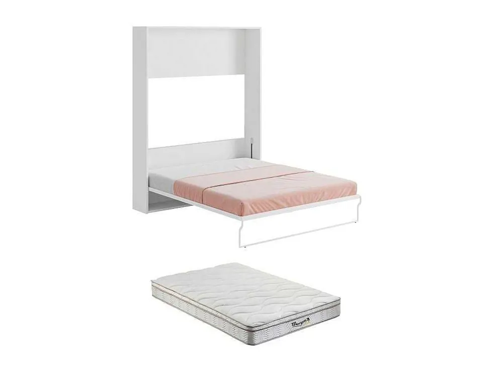 Bedkast 160 X 200 Cm Verticaal Manueel Te Openen Wit Met Matras Malina Ii