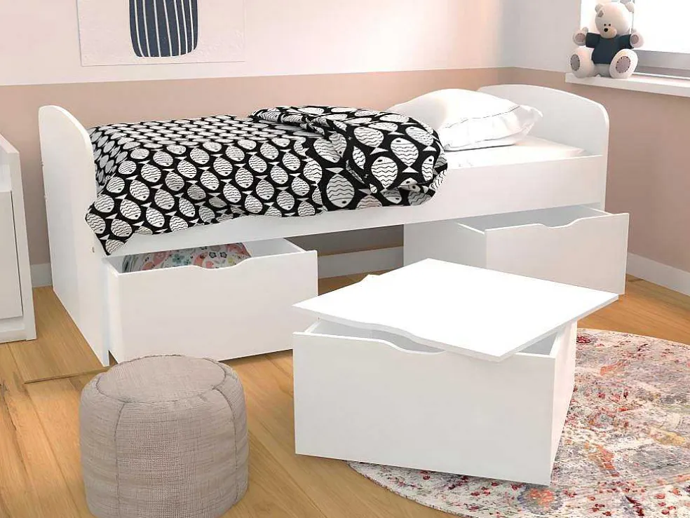 Bed Louane Met 2 Lades En 1 Opbergruimte - 90 X 190 Cm - Wit