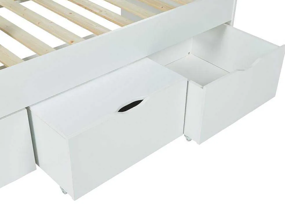 Bed Louane Met 2 Lades En 1 Opbergruimte - 90 X 190 Cm - Wit
