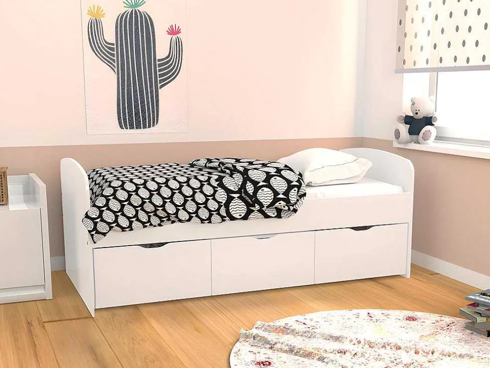 Bed Louane Met 2 Lades En 1 Opbergruimte - 90 X 190 Cm - Wit