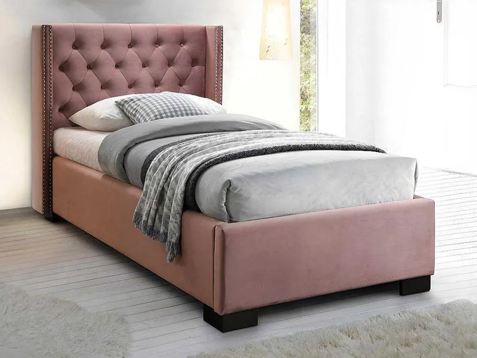 Bed Massimo Gestoffeerde Hoofdeinde Met Capitons - 90X200 Cm - Roze Fluweel
