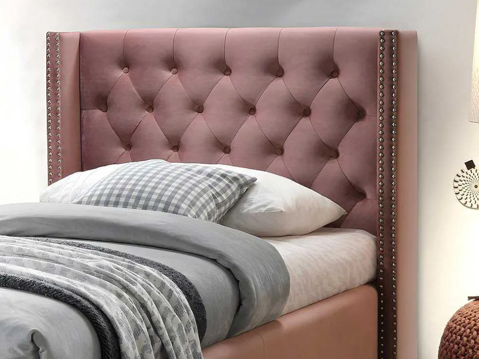 Bed Massimo Gestoffeerde Hoofdeinde Met Capitons - 90X200 Cm - Roze Fluweel