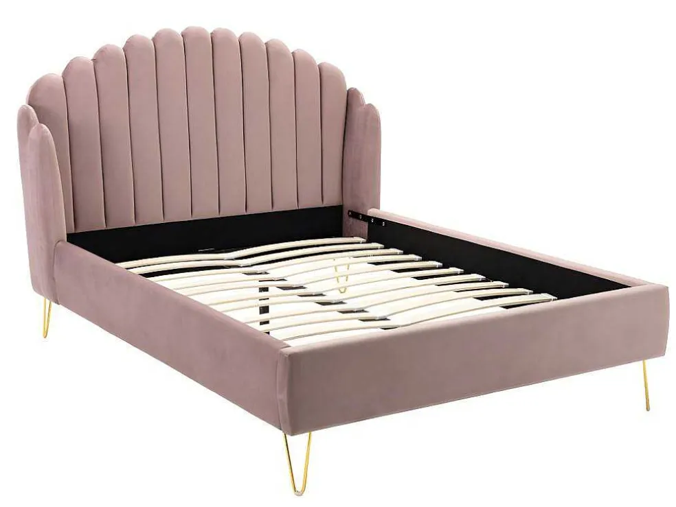 Bed Met Glooiend Hoofdeinde - 160 X 200 Cm - Fluweel - Oud Roze - Sagali
