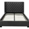 Bed Met Hoofdbord Met Capitonnage - 140 X 200 Cm - Stof - Grijs - Massimo