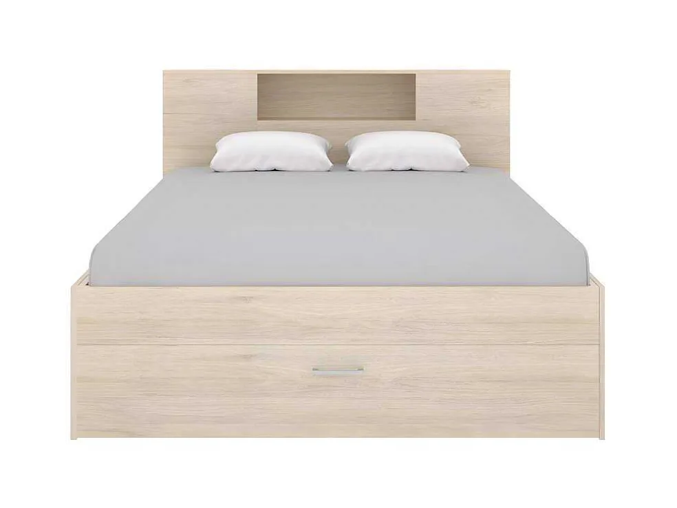 Bed Met Hoofdeinde, Opbergruimte En Lades - 160 X 200 Cm - Eikenkleur - Leandre