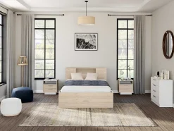 Bed Met Hoofdeinde, Opbergruimte En Lades - 160 X 200 Cm - Eikenkleur - Leandre