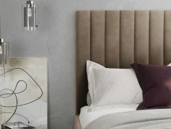 Bed Met Opbergruimte 180 X 200 Cm Met Hoofdbord Met Verticale Stiksels - Velours - Taupegrijs + Matras - Larali