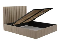 Bed Met Opbergruimte 180 X 200 Cm Met Hoofdbord Met Verticale Stiksels - Velours - Taupegrijs + Matras - Larali