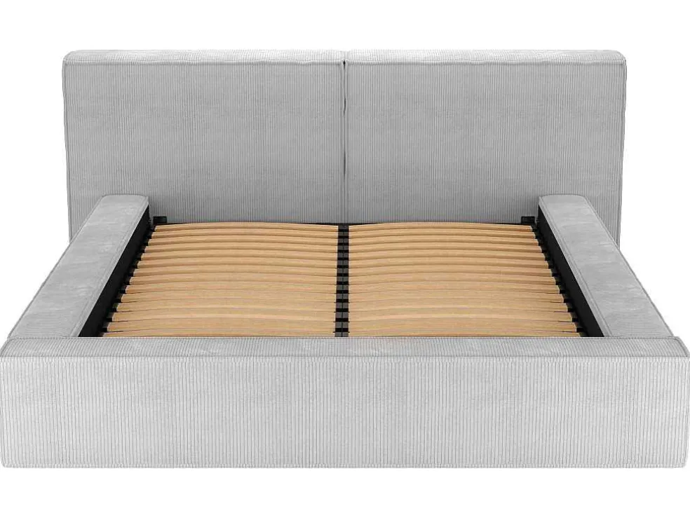 Bed Met Opbergruimte 180 X 200 Cm - Ribfluweel - Lichtgrijs + Matras - Timano