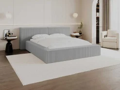 Bed Met Opbergruimte 180 X 200 Cm - Ribfluweel - Lichtgrijs + Matras - Timano