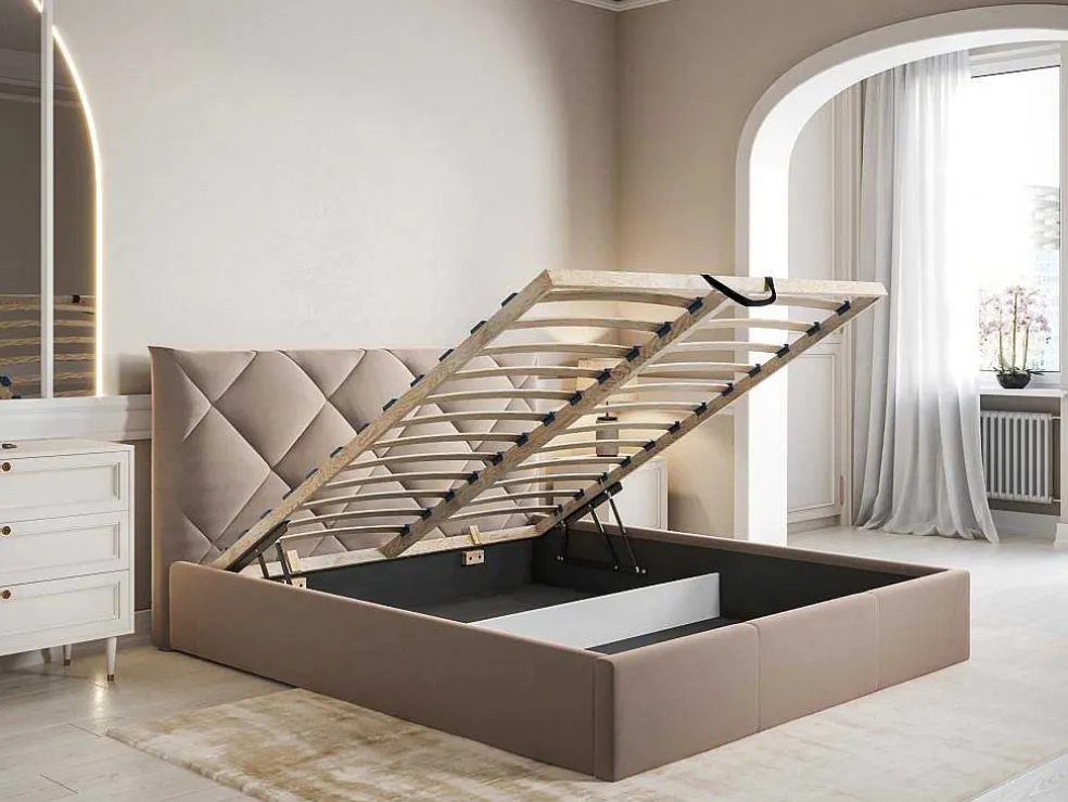 Bed Met Opbergruimte 160 X 200 Cm - Velours - Beige - Stari Van Pascal Morabito - Van Pascal Morabito