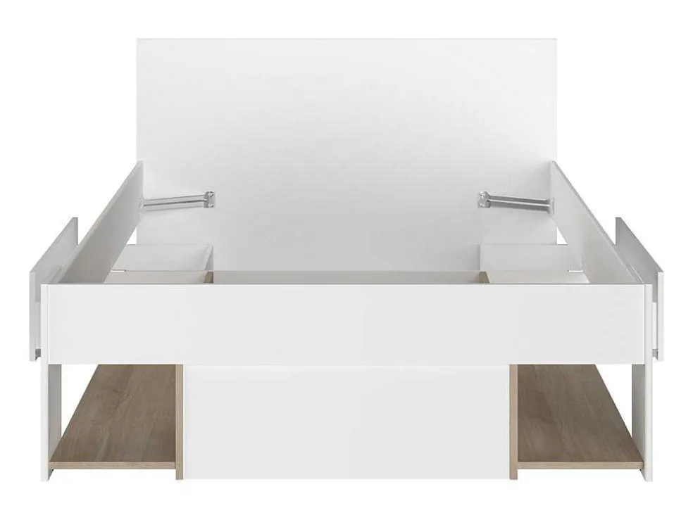 Bed Met Opbergruimte 120 X 190 Cm Wit En Houtlook Kinselia