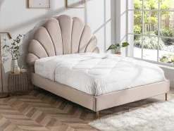 Bed Met Schelpvorm 140 X 190 Cm - Velours - Beige - Livaya