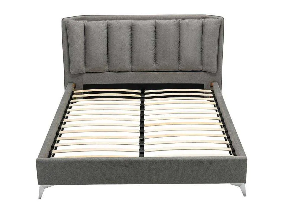 Bed 160 X 200 Cm Met Gewatteerd Hoofdbord - Stof - Grijs - Funiti