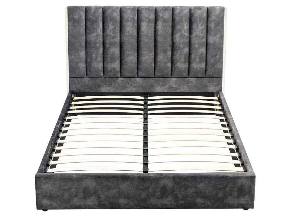 Bed 160 X 200 Cm Met Hoofdbord Met Verticale Stiksels - Velours - Antraciet - Feroya