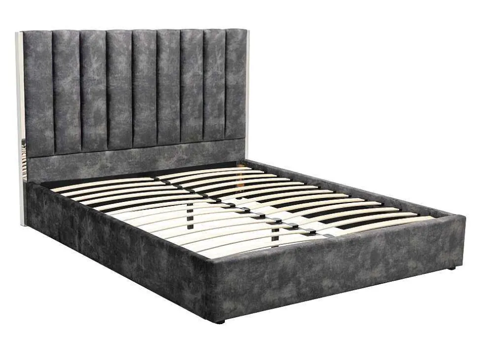 Bed 160 X 200 Cm Met Hoofdbord Met Verticale Stiksels - Velours - Antraciet - Feroya
