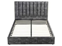 Bed 140 X 190 Cm Met Hoofdbord Met Verticale Stiksels - Velours - Antraciet - Feroya