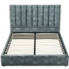 Bed 160 X 200 Cm Met Hoofdbord Met Verticale Stiksels - Velours - Groenblauw - Feroya