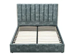 Bed 160 X 200 Cm Met Hoofdbord Met Verticale Stiksels - Velours - Groenblauw - Feroya
