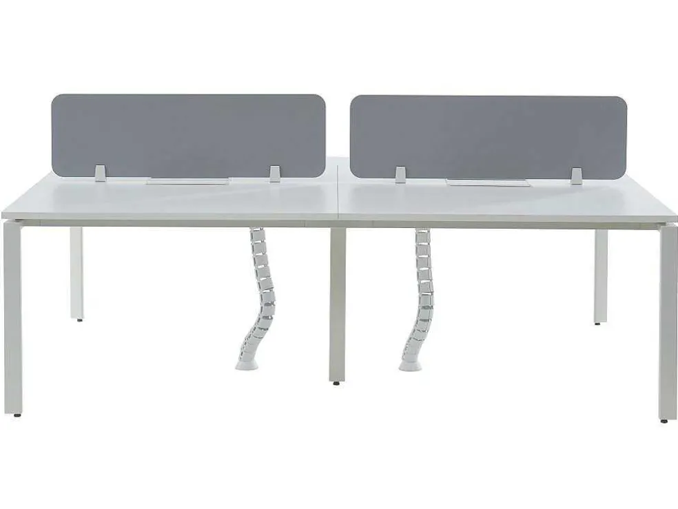Benchbureau Voor 4 Personen - Wit - L120 Cm - Met Afscheidingen - Downtown