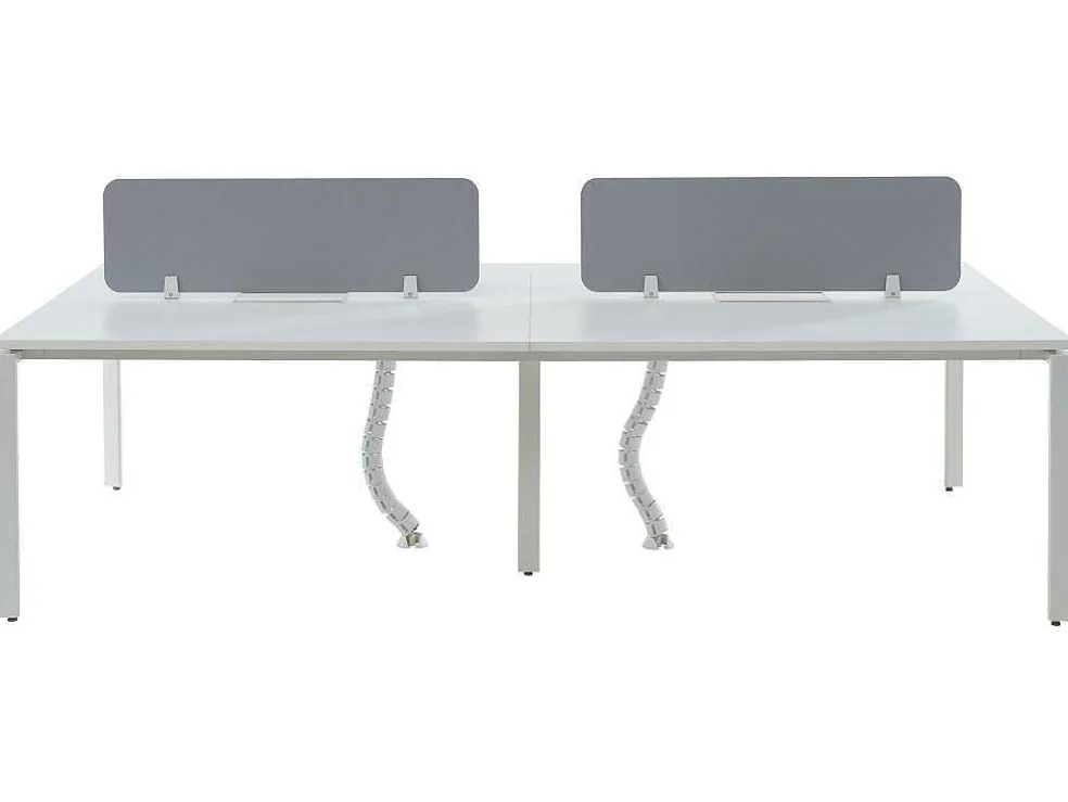 Benchbureau Voor 4 Personen - Wit - L140 Cm - Met Afscheidingen - Downtown