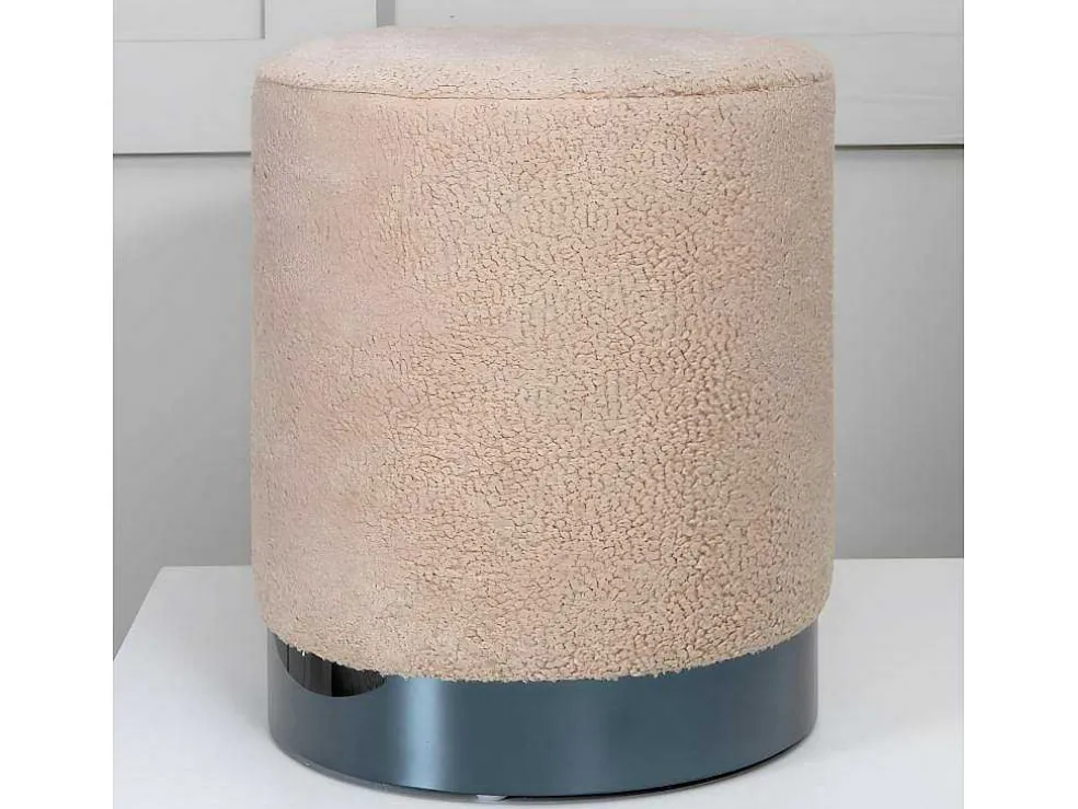 Benji Poef, Hocker O35Cm Teddystof Beige, Zwart.