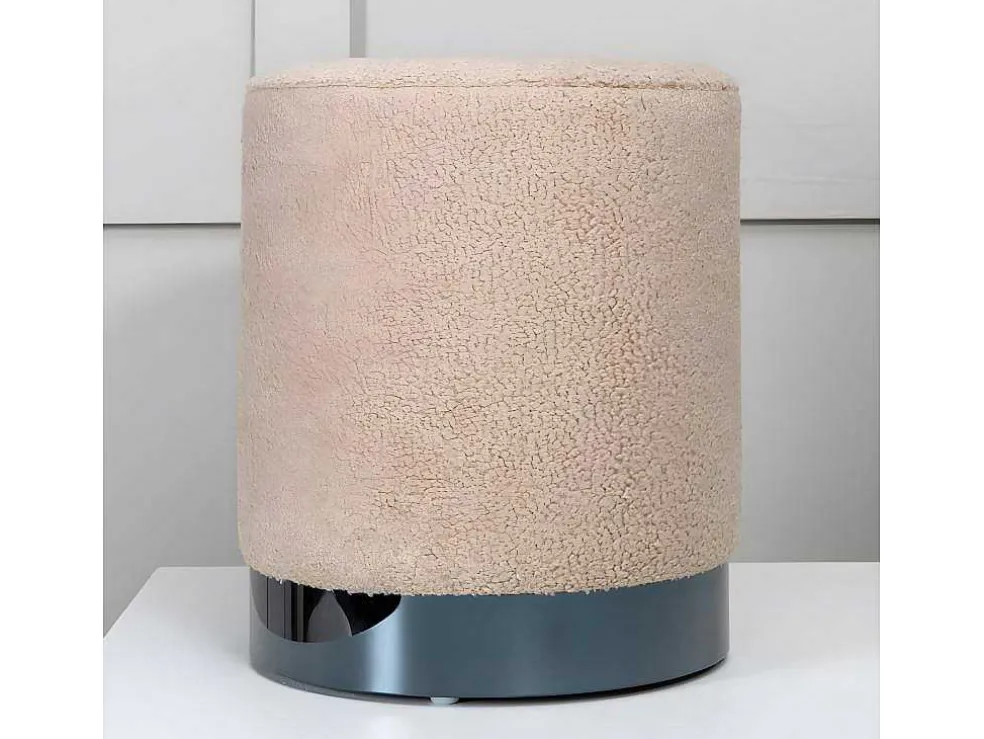 Benji Poef, Hocker O35Cm Teddystof Beige, Zwart.