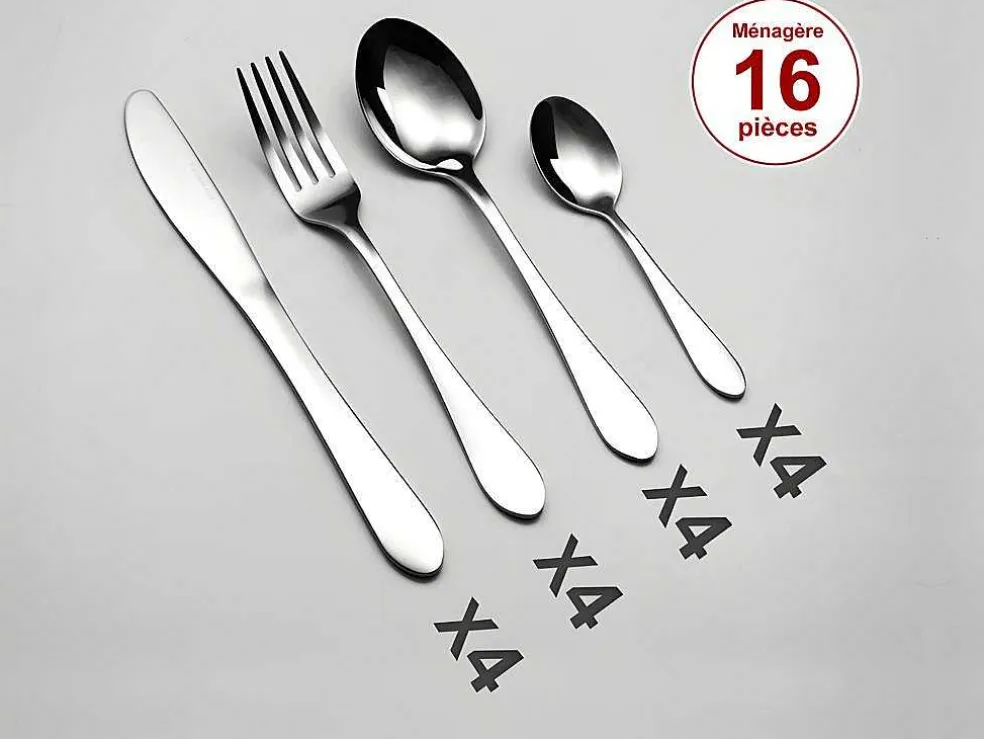 Bestekset 16 Stuks Van Inox Tradi - Spiegelende Afwerking - Zilverkleurig