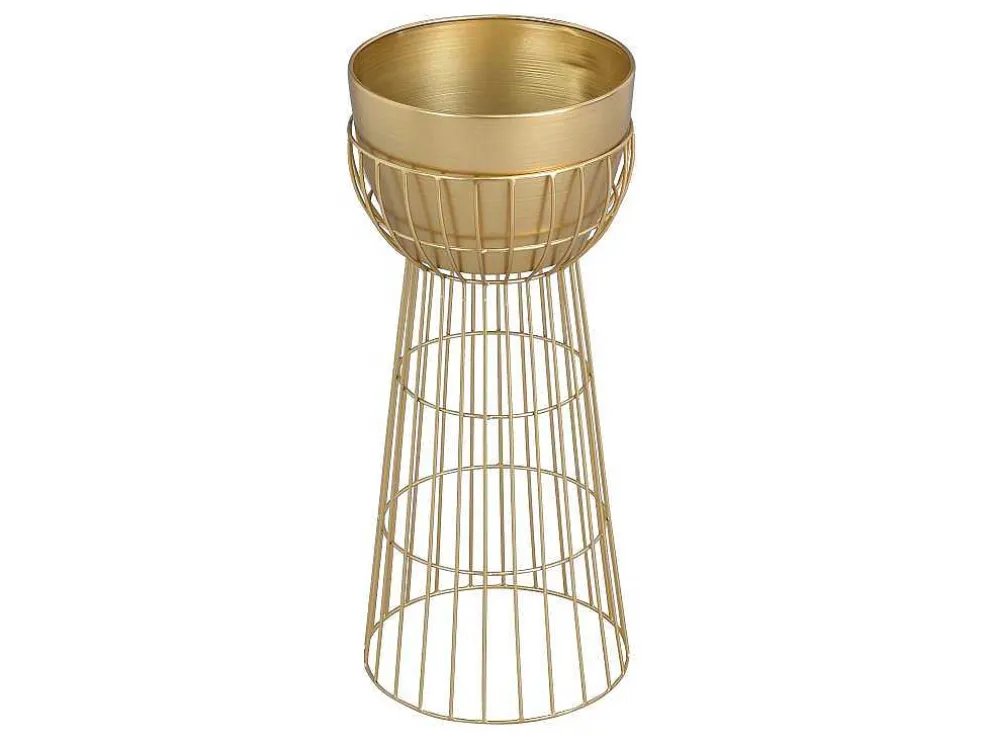 Bloembak Met Draadstructuur Van Metaal - D30 X H71 Cm - Goudkleurig - Cemoro