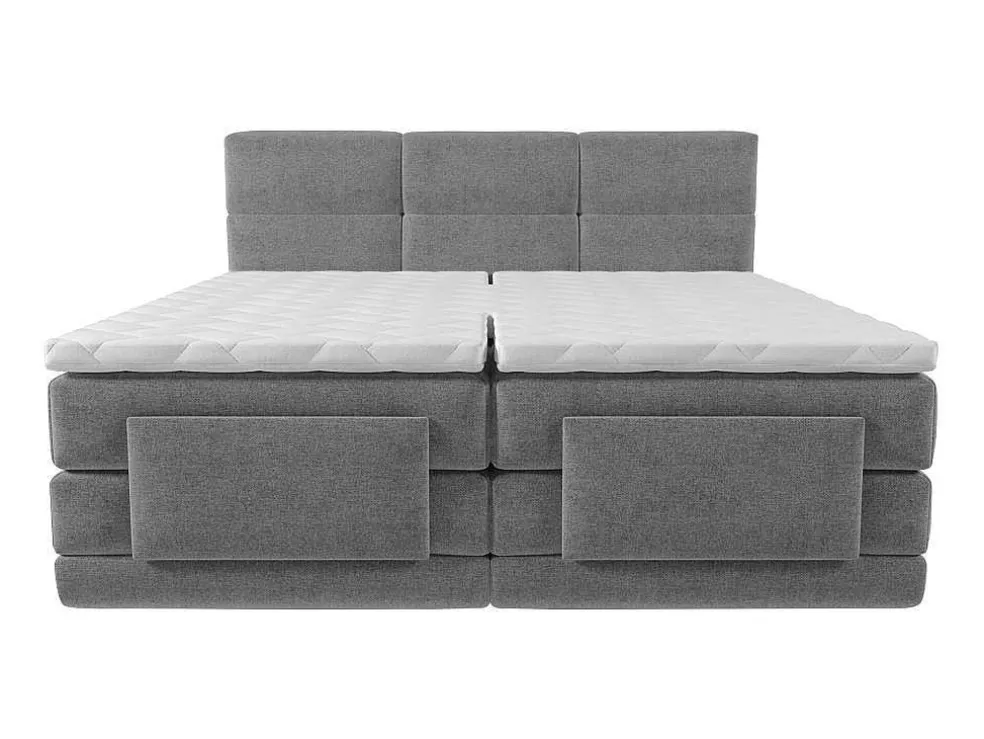 Boxspring-Hoofdbord + Elektrische Lattenbodem + Matras + Opleg - 2 X 90 X 200 Cm - Lichtgrijs - Lodi Van Palacio