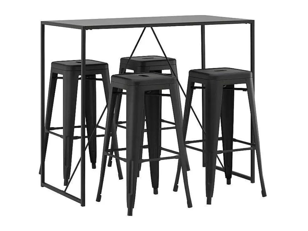 Brea Barmeubelset Bartafel Zwart En 4 Tempe Barstoelen Zwart.