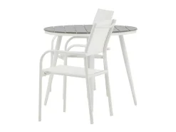 Break Tuinmeubelset Tafel O90Cm Grijs, 2 Stoelen Santorini Wit.