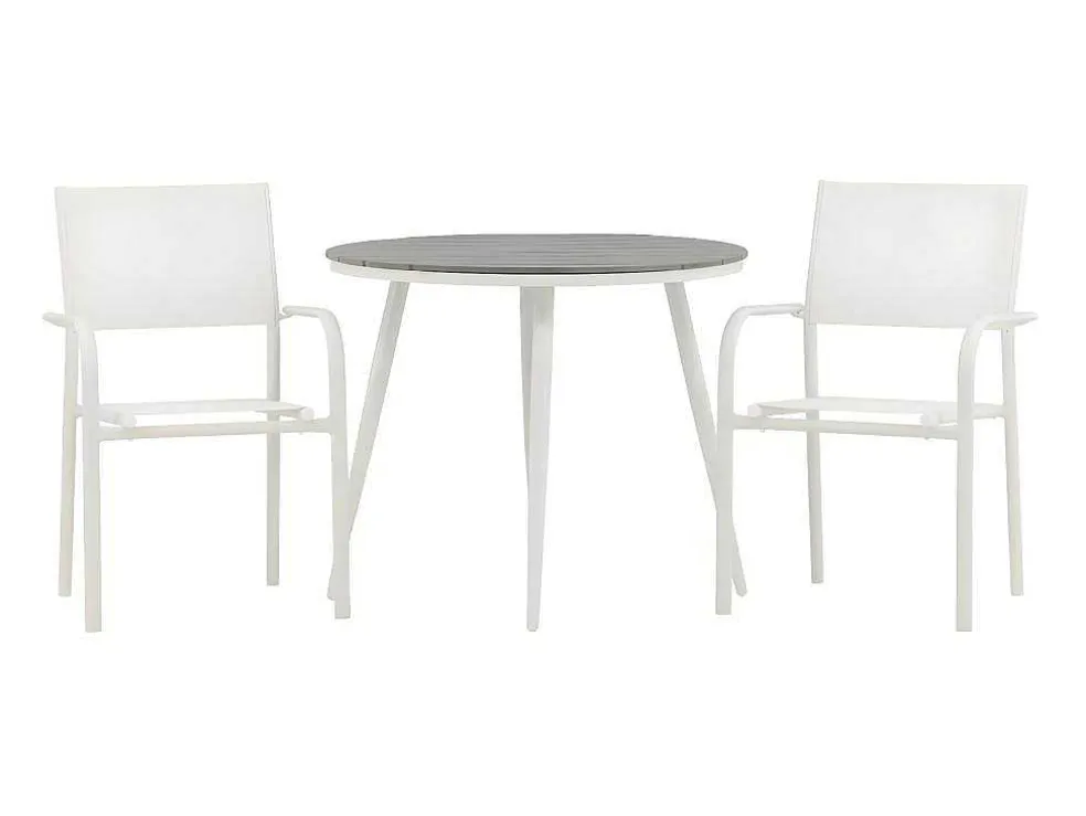 Break Tuinmeubelset Tafel O90Cm Grijs, 2 Stoelen Santorini Wit.