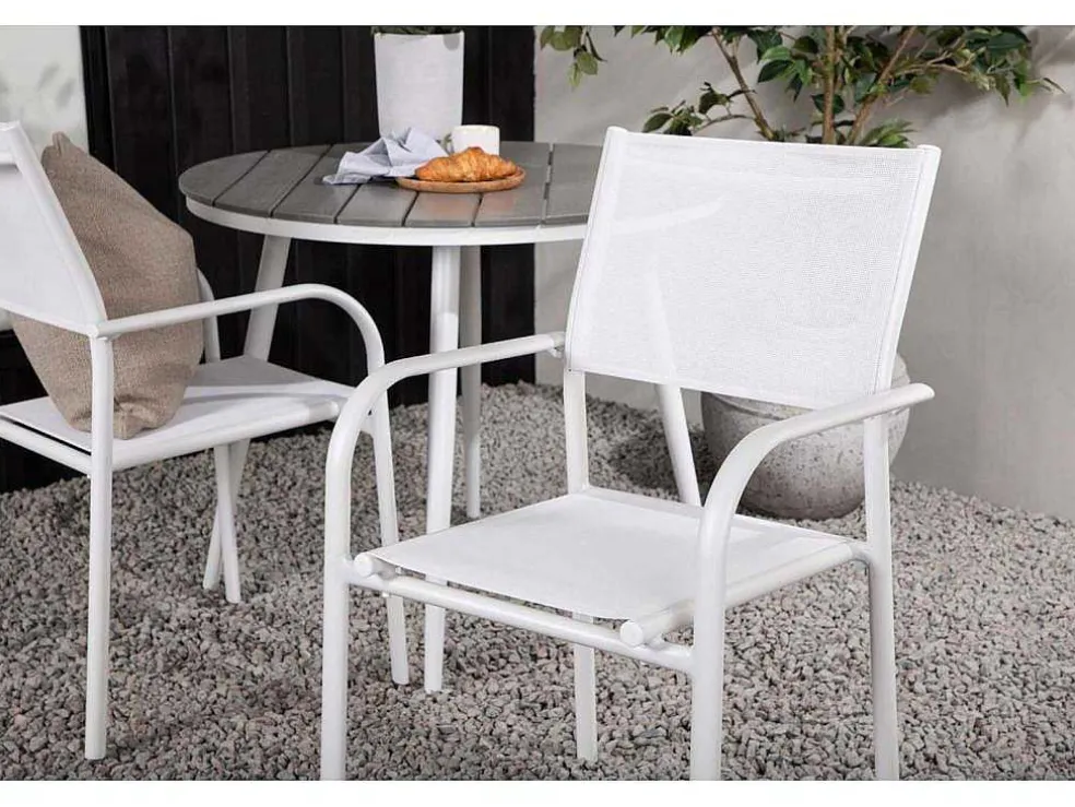 Break Tuinmeubelset Tafel O90Cm Grijs, 2 Stoelen Santorini Wit.