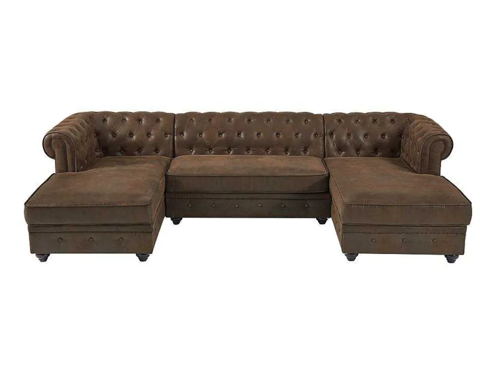 Brede Hoekbank Van Microvezel Met Verouderd Leereffect Chesterfield