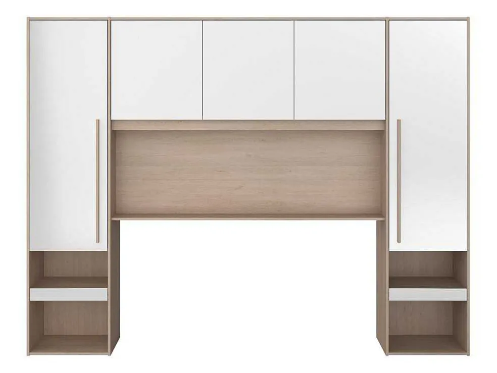 Brugkast Met Opbergruimte - Met Ledverlichting - L265 Cm - Kleuren: Glanzend Wit En Houtlook - Velona