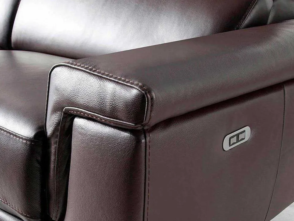 Bruine Leren 3-Zitsbank Met Relaxmechanisme 6051 Angel Cerda