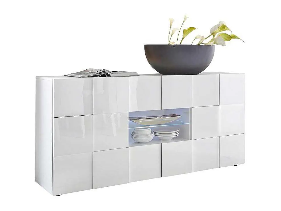 Buffetkast Calisto - Met Led-Verlichting - Twee Poorten En Twee Lades - Wit Gelakt